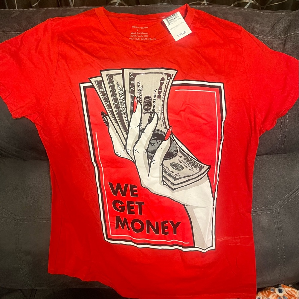 Red Graphic Tee with Money Print